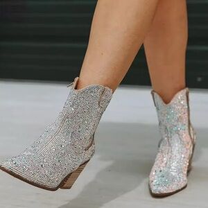 Women's Silver Rhinestone Western Boots